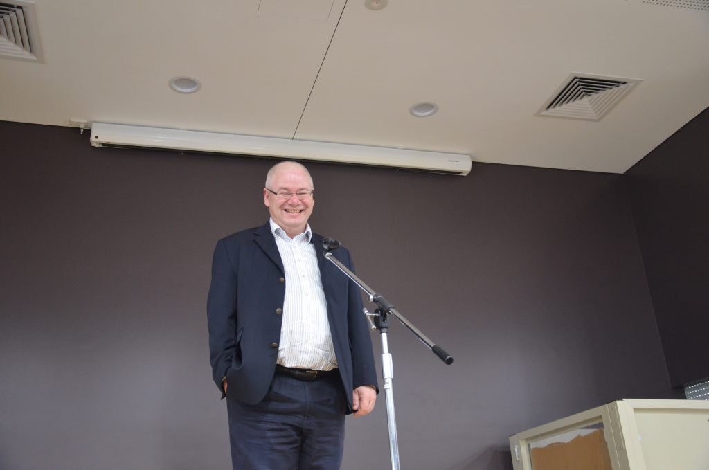 Warwick Chamber of Commerce president Lewis von Stieglitz practices ahead of the Business Excellence Awards in the revamped Kings Theatre.